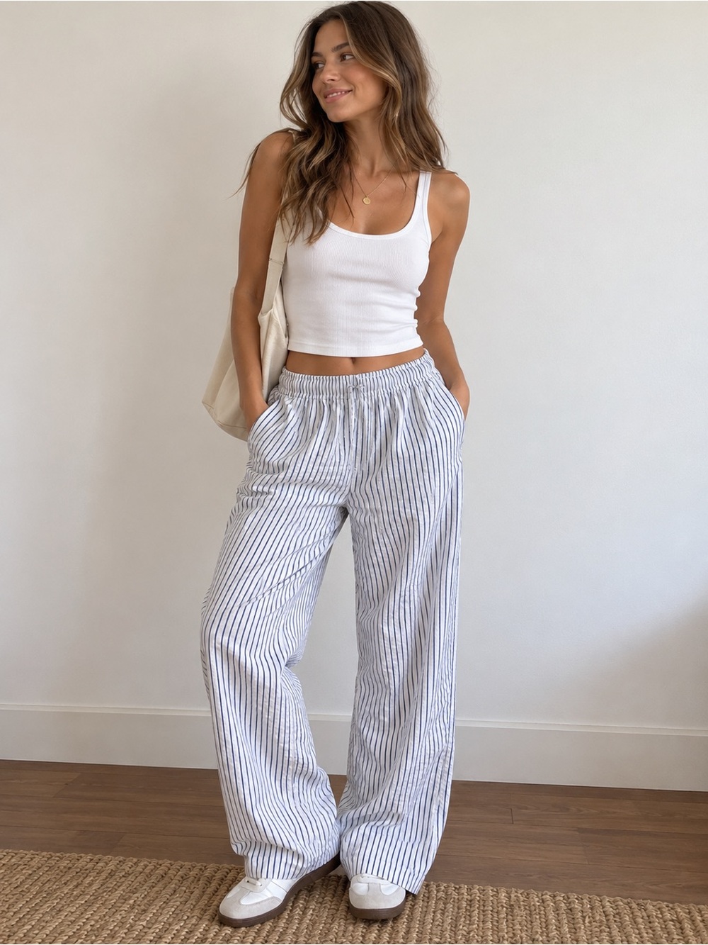 NWT J.Crew Factory Linen Blend Striped Pull-On Pants Petite Small